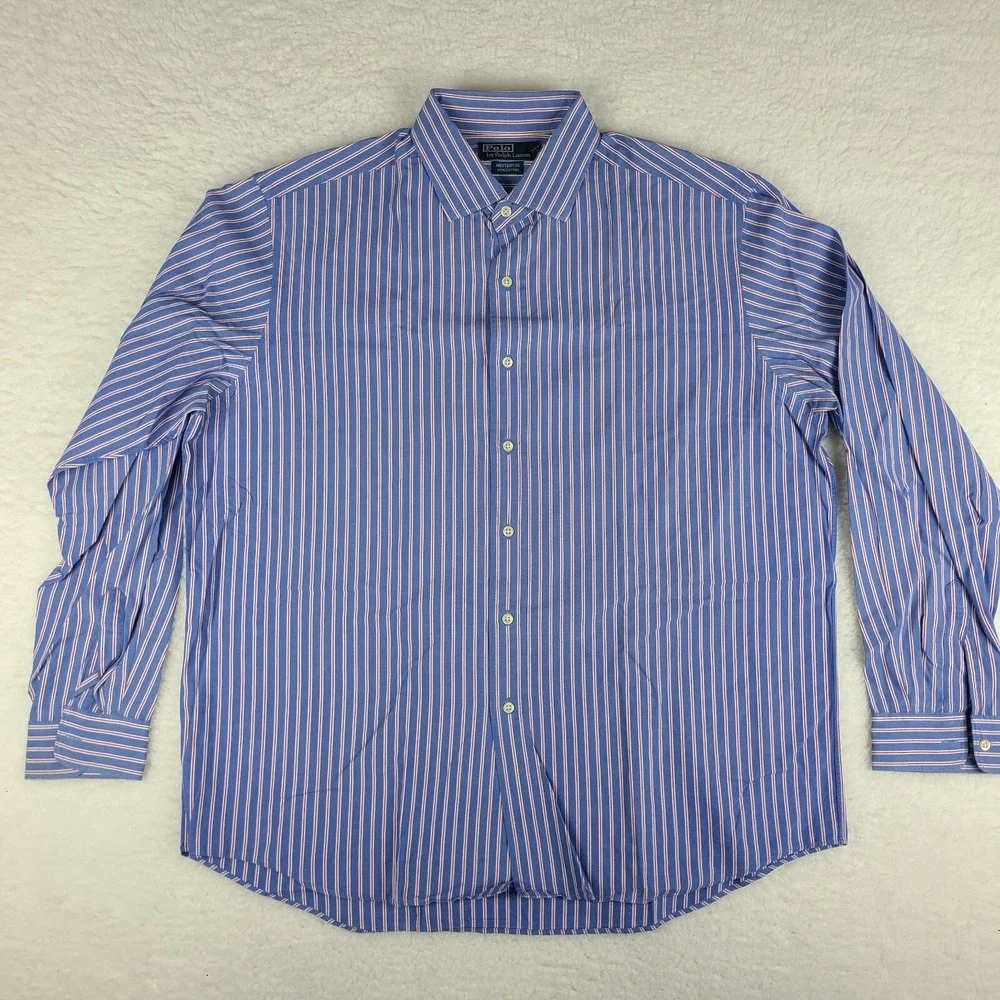 Polo Ralph Lauren Shirt Mens XL Blue Red Striped Westerton Dress Button‎ Up